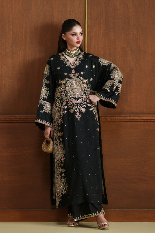 Black Charmoush Silk Embroidered Suit | Ready to Wear