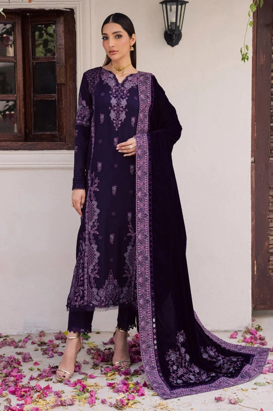 Royal Purple Velvet Spangle Embroidered Festive Suit  | RTW