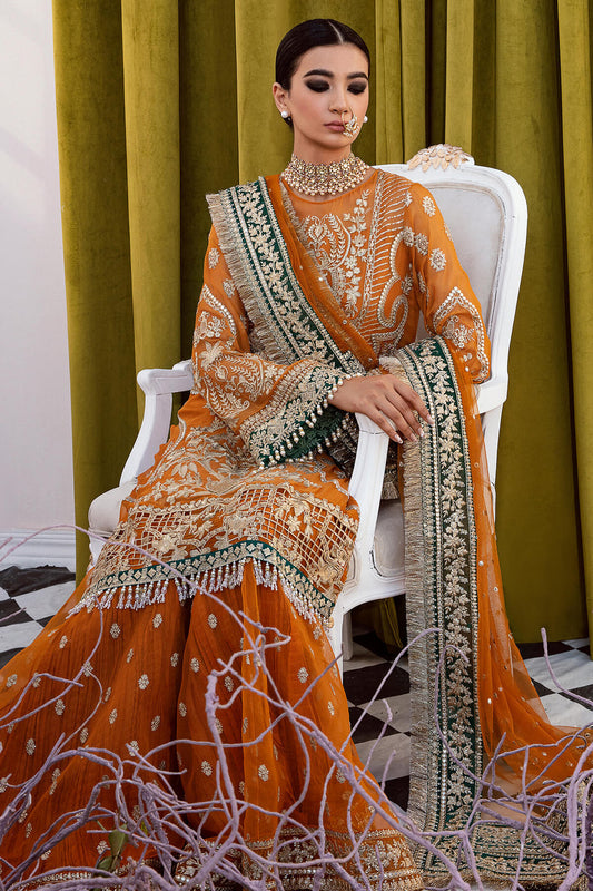 Mustard Embroidered Chiffon and Net Gararah Set | Ready to Wear