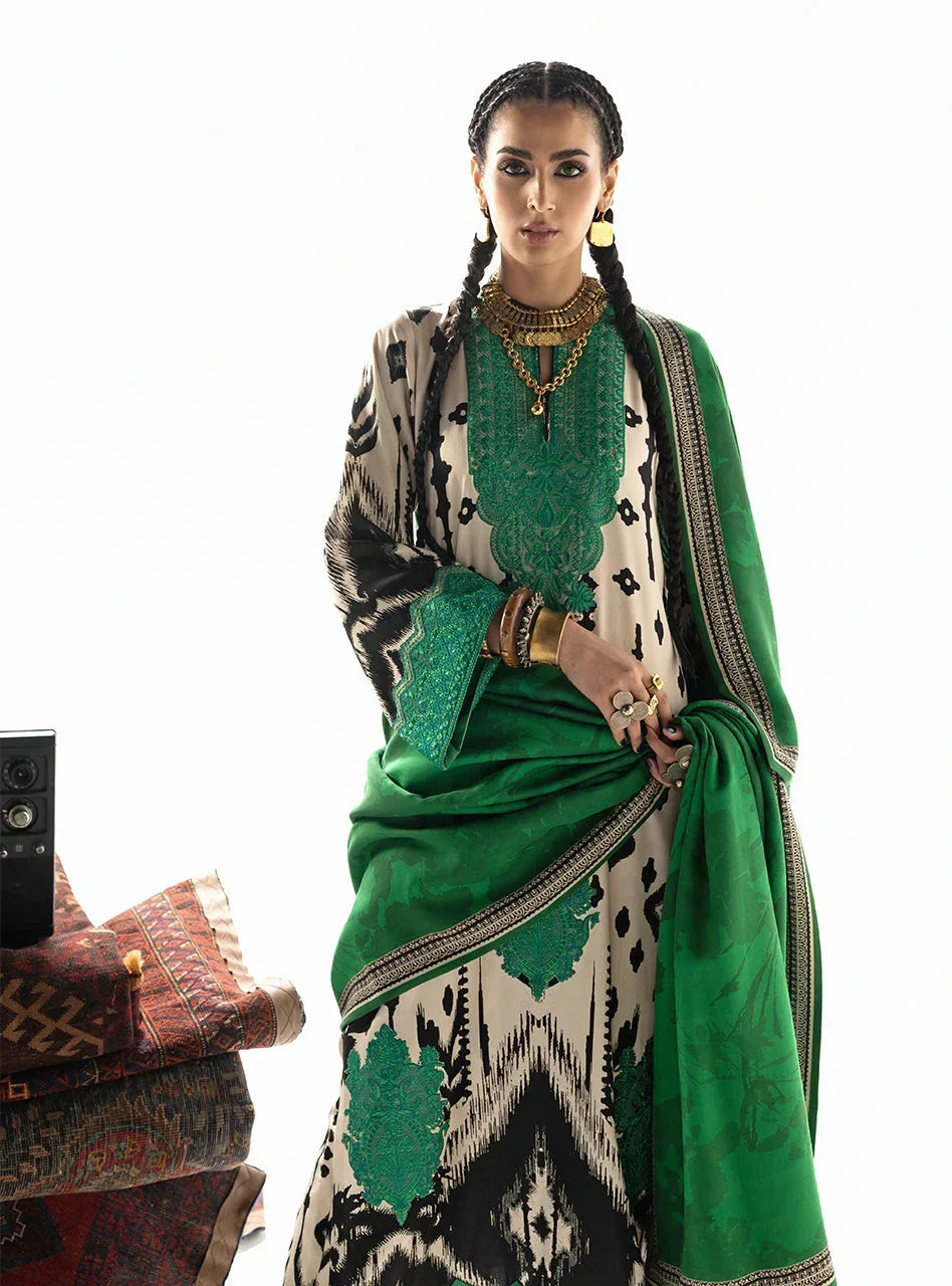 03-Piece Embroidered Print Lawn With Embroidered Chiffon Dupatta - Ready To Wear