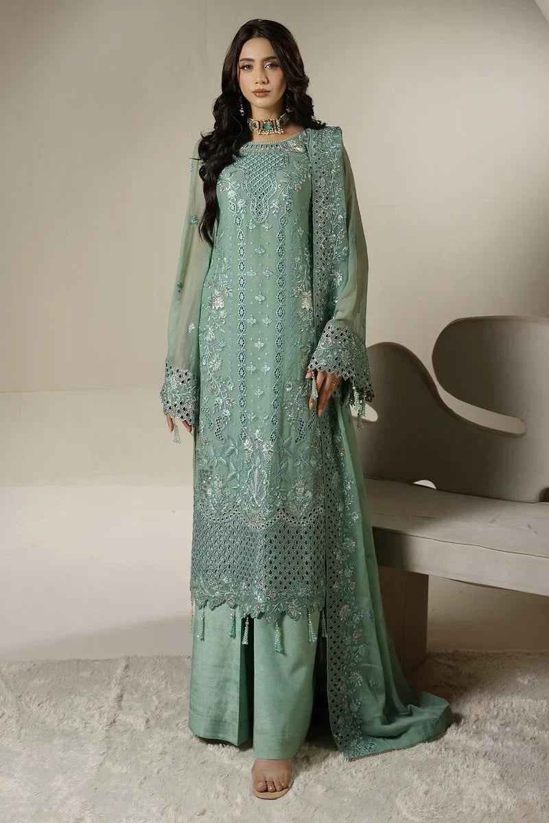 Soft Sage Green: Embroidered Chiffon Suit | Ready To Wear