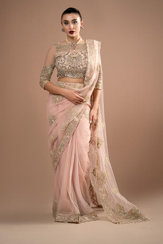 Blushing Radiance Heavy Embroidered Net Designer Saree |RTW