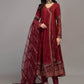 Rich Maroon Embroidered Chiffon Pishwas Suit |Ready to Wear