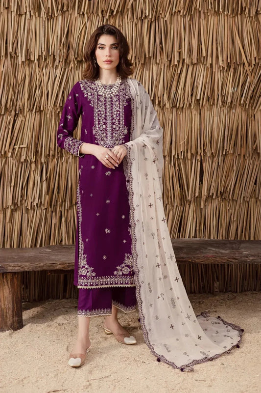 03-Piece Chiffon Suit With Embroidery