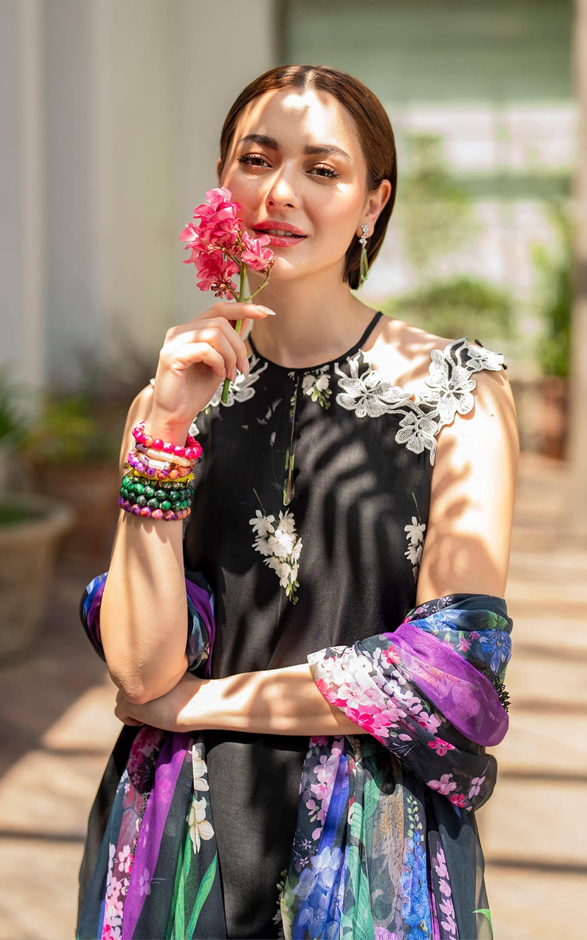 Black Floral Printed Lawn Suit with Embroidered Chiffon Dupatta |Ready to Wear
