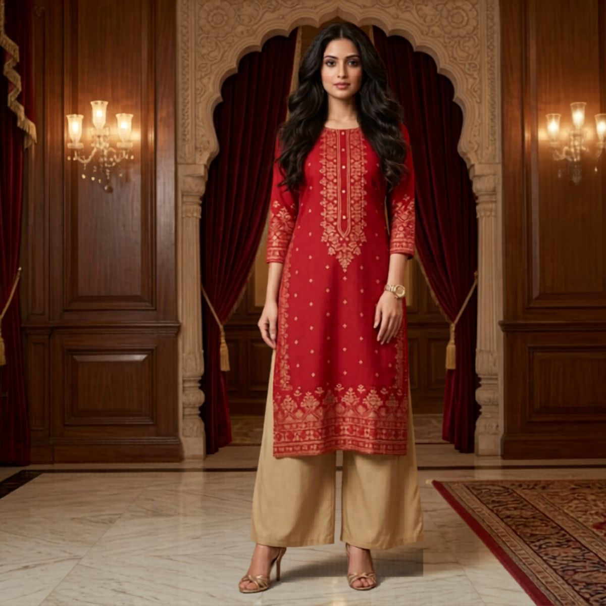 Printed Kurti & Wide-Leg Palazzo 2 Piece Suit | Ready to Wear