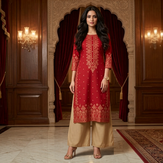 Printed Kurti & Wide-Leg Palazzo 2 Piece Suit | Ready to Wear