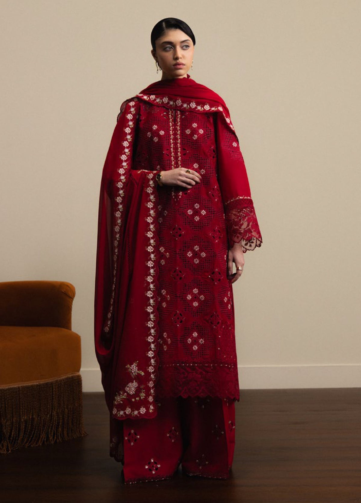 3 Piece Lawn with Semi Pure Chiffon Dupatta   | Ready To Wear