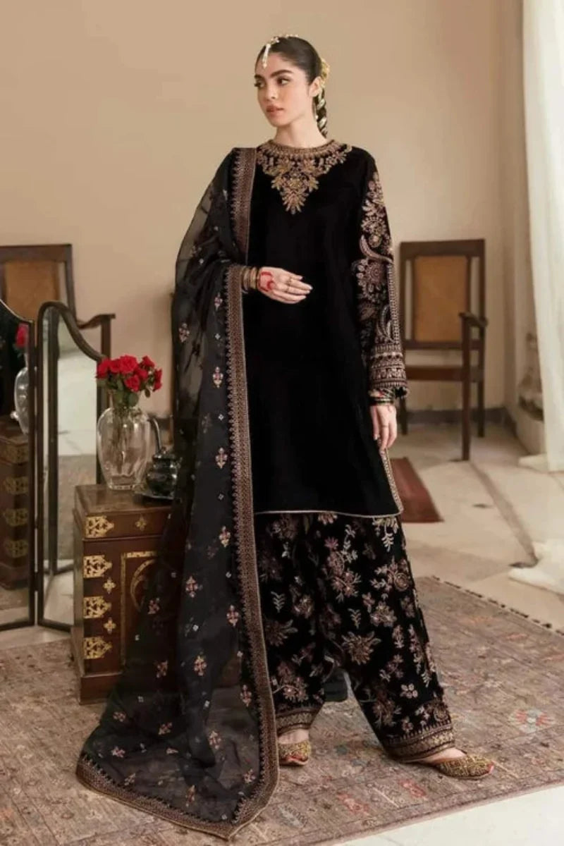 3 Piece Stitched Velvet Embroidery Suit - Ready To Wear