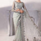 Grey - Embroidered Net Saree | Ready To Wear
