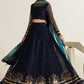 Dual-Tone Navy Teal: Printed & Embroidered Chiffon Maxi