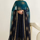 Dual-Tone Navy Teal: Printed & Embroidered Chiffon Maxi