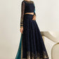 Dual-Tone Navy Teal: Printed & Embroidered Chiffon Maxi