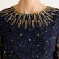Dual-Tone Navy Teal: Printed & Embroidered Chiffon Maxi