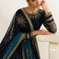 Dual-Tone Navy Teal: Printed & Embroidered Chiffon Maxi