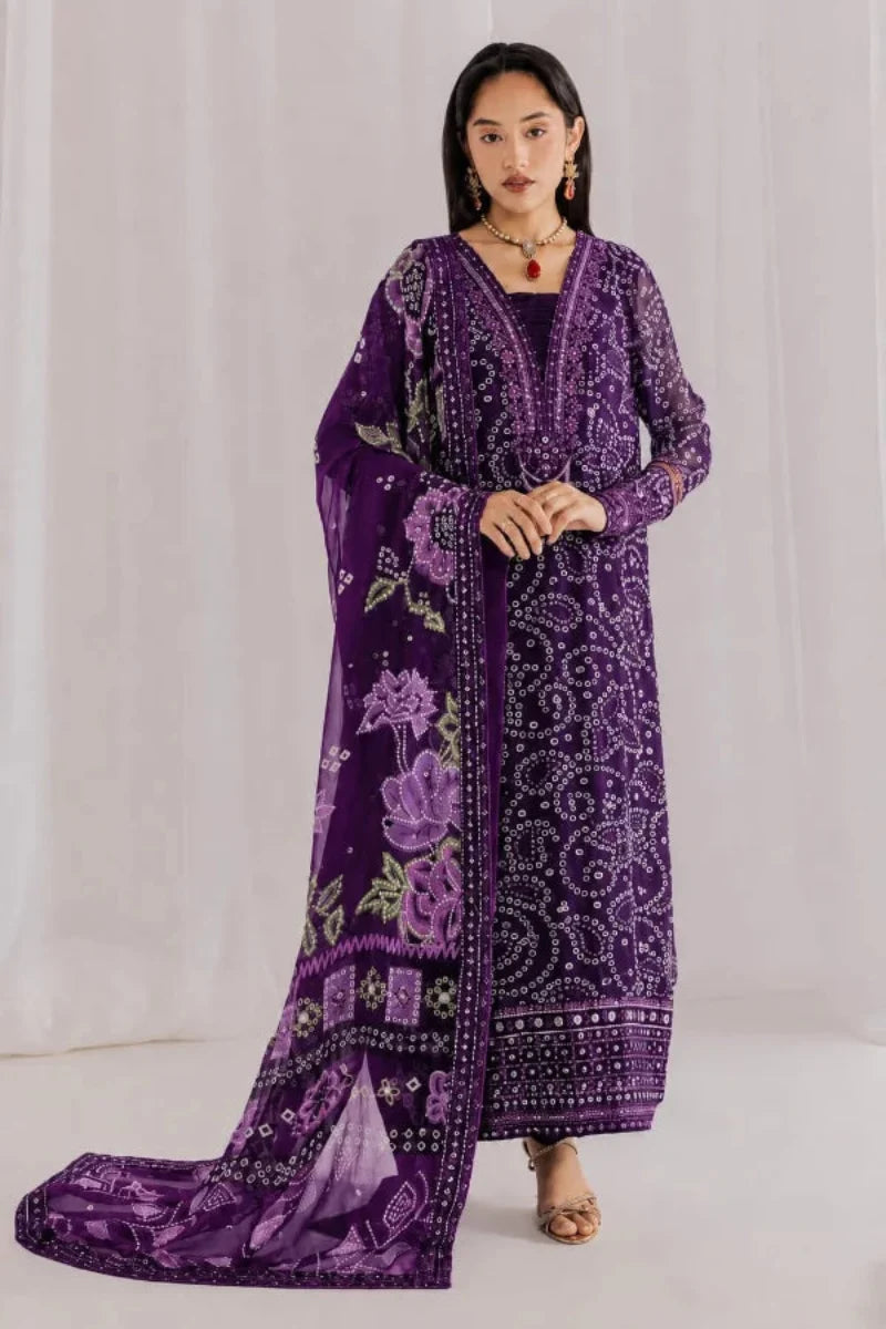Rich Jewel Purple & White: Printed Chiffon Suit
