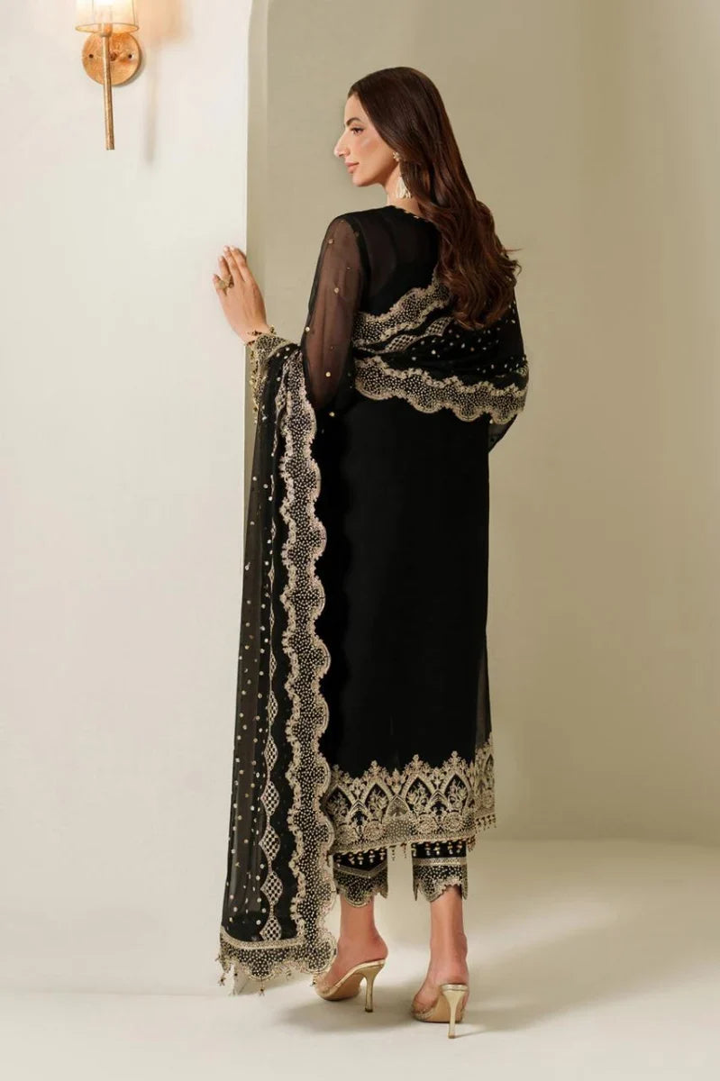 Midnight Black Heavy Embroidered Chiffon 3-Piece Ready-to-Wear
