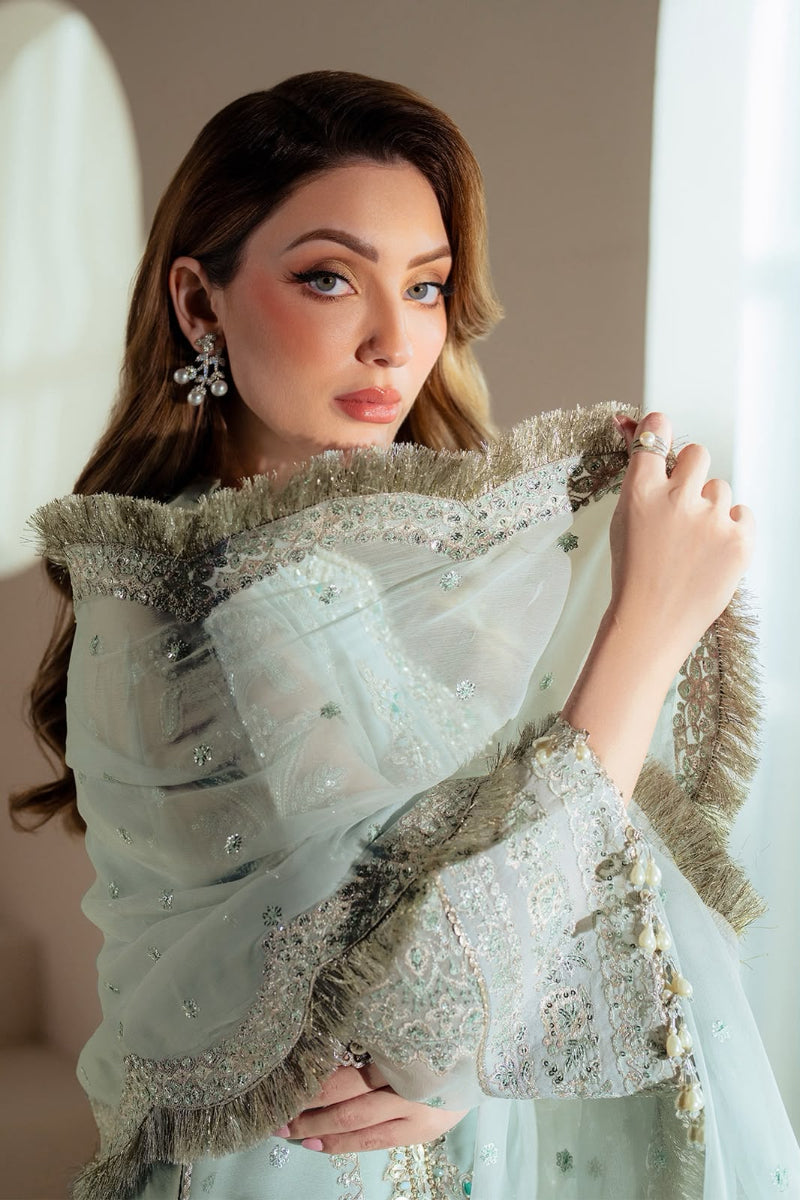 LIZEH Luxury Mint Organza Hand-Embellished Partywear Dress | Ready to Wear