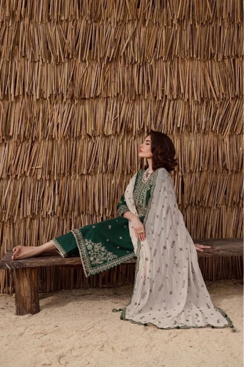 03-Piece Chiffon Suit With Embroidery