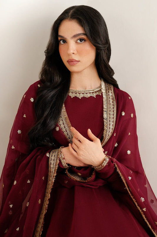 Maroon Semi Pure Chiffon Ready to Wear Sequence Embroidered Lehenga Suit