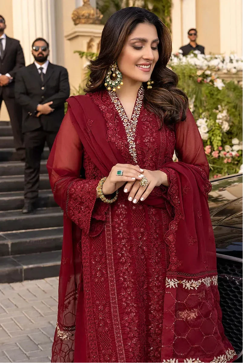 Maroon Noir Chiffon 3-Piece – Ready to Wear