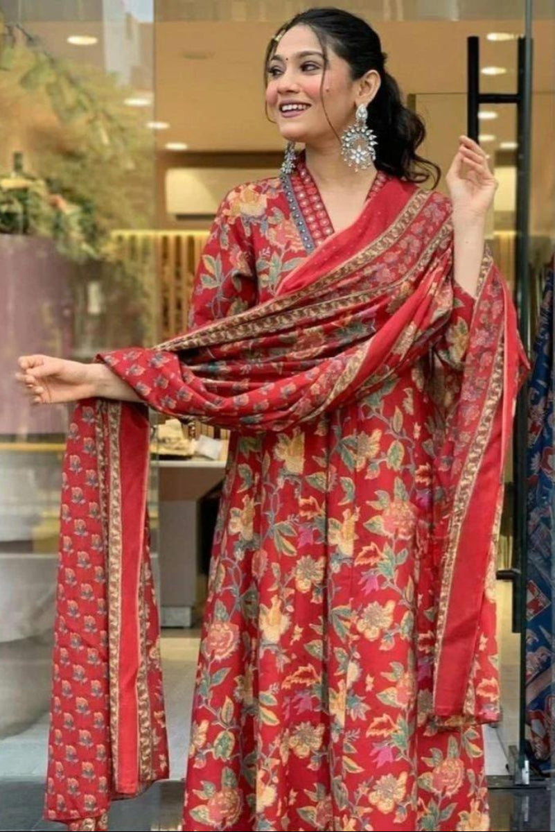 Cotton Anarkali 3Pcs Kurti & Palazzo Set with Dupatta | Ready To Wear