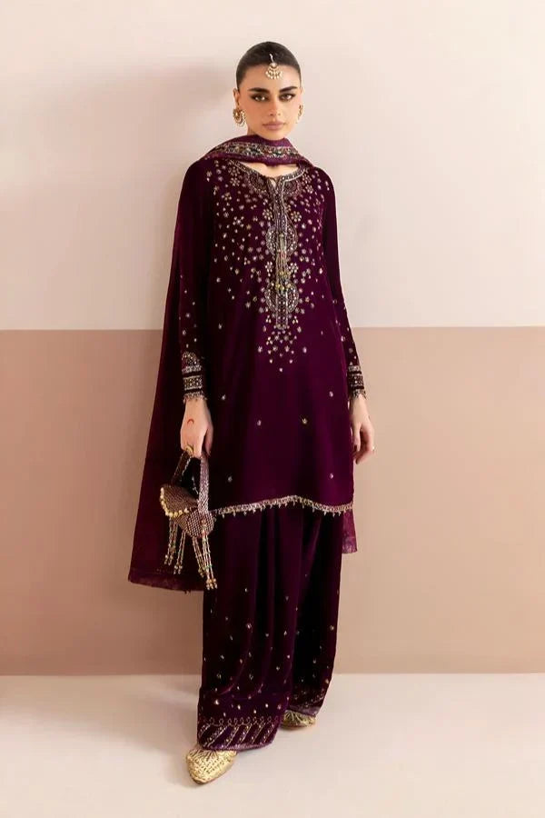 3 Piece Stitched Velvet Embroidered Suit - Ready To Wear