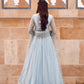 Luxurious Ice Blue Net Lehenga Choli Style Suit with Koti  |RTW