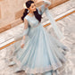 Luxurious Ice Blue Net Lehenga Choli Style Suit with Koti  |RTW