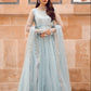 Luxurious Ice Blue Net Lehenga Choli Style Suit with Koti  |RTW