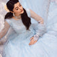 Luxurious Ice Blue Net Lehenga Choli Style Suit with Koti  |RTW