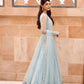 Luxurious Ice Blue Net Lehenga Choli Style Suit with Koti  |RTW