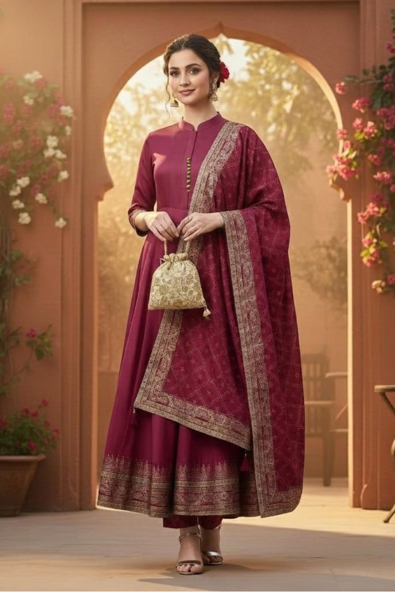 Rayon Long Anarkali  3 piece Suit Set | Ready To Wear
