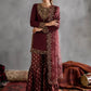 Mahogany Wine & Gold Accent: Embroidered Chiffon Suit