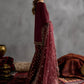 Mahogany Wine & Gold Accent: Embroidered Chiffon Suit