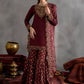 Mahogany Wine & Gold Accent: Embroidered Chiffon Suit
