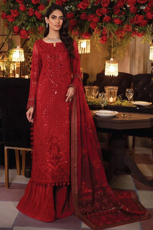 Crimson Royale Heavy Embroidered Chiffon 3-Piece Ready-to-Wear Suit