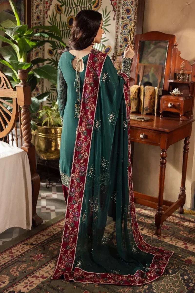 Dark Green Luxury Heavy Embroidered Chiffon 3-Piece Ready-to-Wear