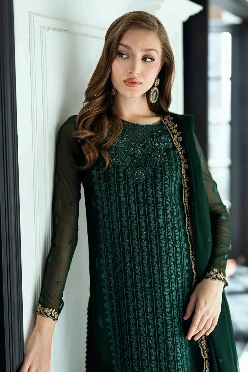 Rich Forest Green: 03-Piece Chiffon Suit