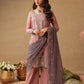 Mauve Pink & Metallic Silver: Embroidered Chiffon Suit