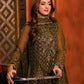 Deep Olive Green & Antique Gold: Embroidered Chiffon Suit