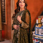 Deep Olive Green & Antique Gold: Embroidered Chiffon Suit