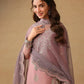 Mauve Pink & Metallic Silver: Embroidered Chiffon Suit