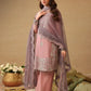 Mauve Pink & Metallic Silver: Embroidered Chiffon Suit