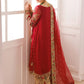 Red and Gold Embroidered Semi Pure Chiffon Suit | Ready to Wear