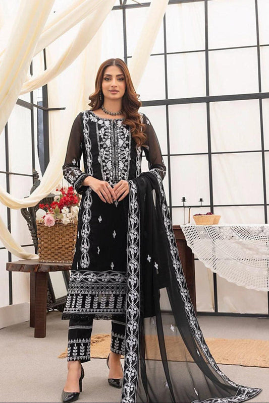 Black Chiffon Heavy Embroidered Spangle Work Suit | Ready TO Wear