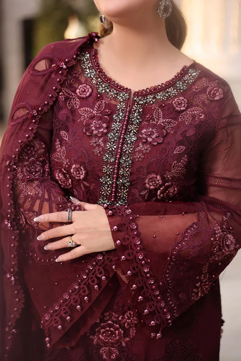03 piece Embroidered Chiffon Suit - Ready To Wear
