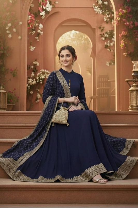 Rayon Long Anarkali  3 piece Suit Set | Ready To Wear