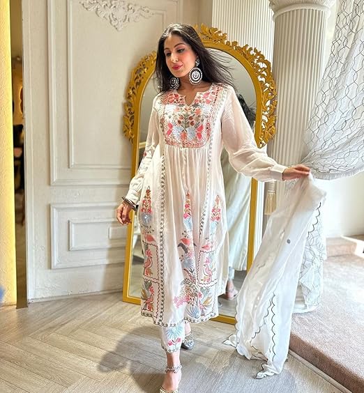 Embroidery White 3PCS Suit  Collection For Women