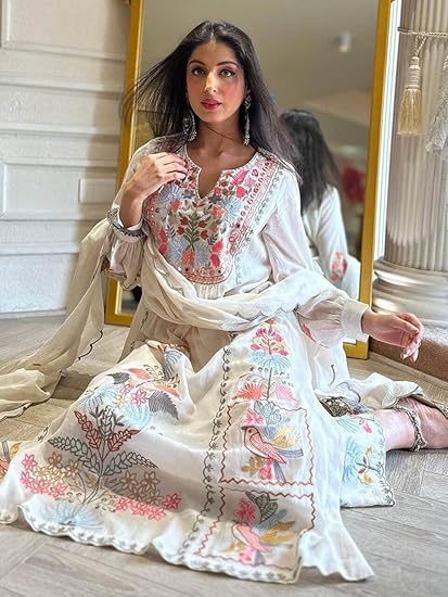 Embroidery White 3PCS Suit  Collection For Women